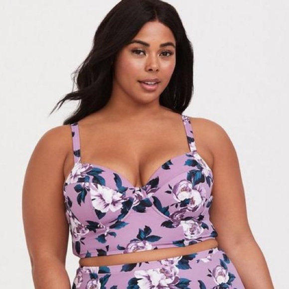 Torrid | Women's Lavender Purple Floral Cut & Sew Bikini Top Size 1F - Picture 1 of 9